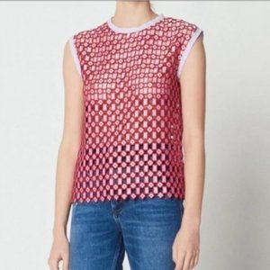 SANDRO PARIS "Yonna" Geometric Openwork Lace Rouge Top